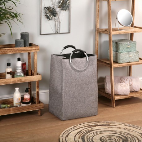 CESTA DE ROUPA COM ASAS CINZA CLARO