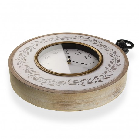 RELOJ PARED MADERA HOJAS