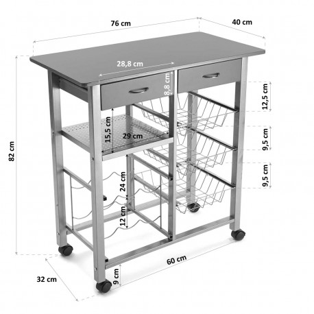 CARRINHO COZINHA CINZA 76CM