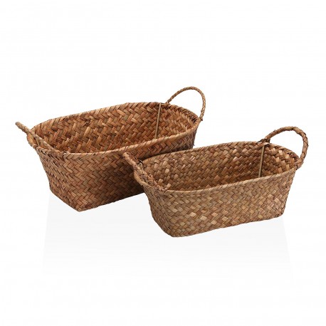 CONJUNTO 2 CESTAS REDONDAS C/ ALÇAS CASTANHAS