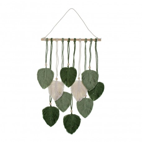 DECORAÇÃO DE PAREDE MACRAMÉ FOLHAS VERDES