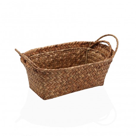 CONJUNTO 2 CESTAS REDONDAS C/ ALÇAS CASTANHAS