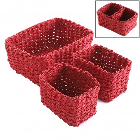 SET 3 CESTAS TRENZADAS ROJAS