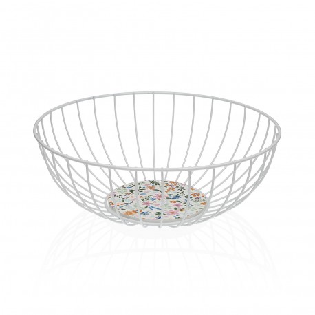 CESTA METÁLICA BRANCA FLORES