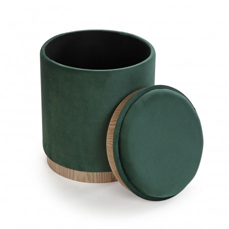 PUFF COM ARMAZENAMENTO E BANDEJA VELVET VERDE