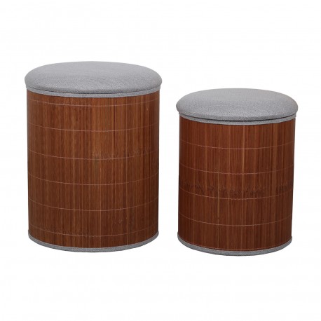 CONJUNTO 2 PUFS ARRUMAÇÃO CINZA BAMBU