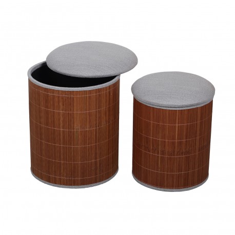 CONJUNTO 2 PUFS ARRUMAÇÃO CINZA BAMBU