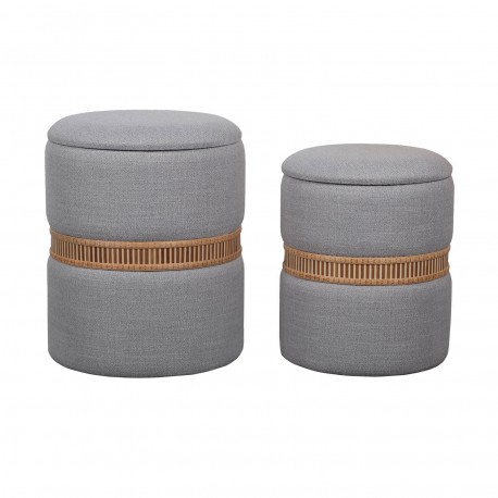 CONJUNTO 2 PUFS ARRUMAÇÃO CINZA ANEL BAMBU