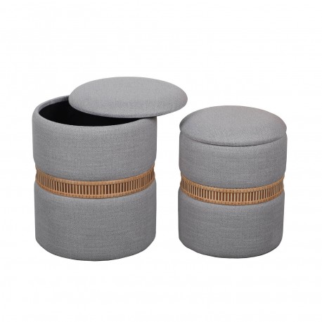 CONJUNTO 2 PUFS ARRUMAÇÃO CINZA ANEL BAMBU