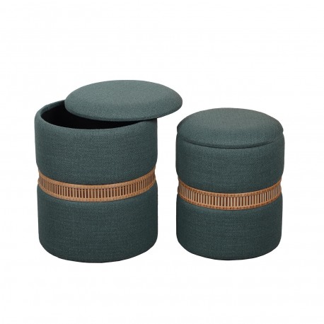 CONJUNTO 2 PUFS ARRUMAÇÃO VERDE ANEL BAMBU