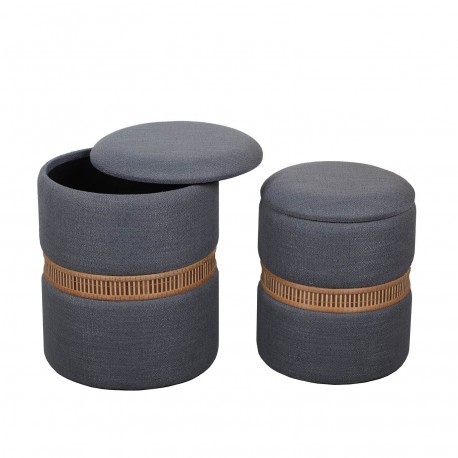 CONJUNTO 2 PUFS ARRUMAÇÃO CINZA ESC ANEL BAMBU