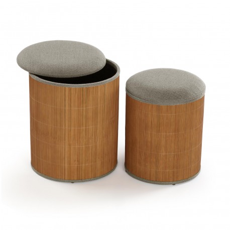 CONJUNTO 2 PUFS ARRUMAÇÃO CINZA BAMBU