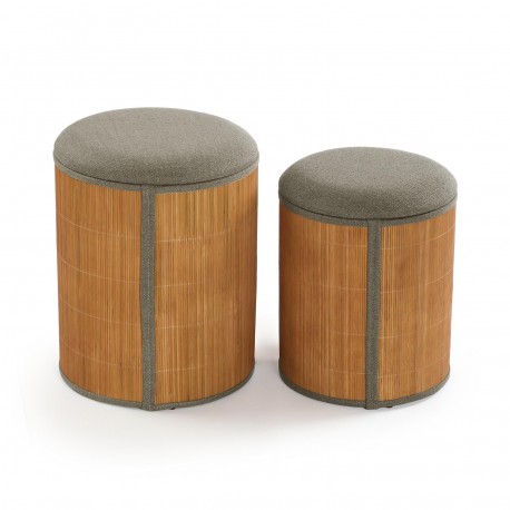CONJUNTO 2 PUFS ARRUMAÇÃO CINZA BAMBU