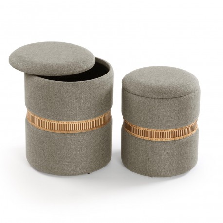 CONJUNTO 2 PUFS ARRUMAÇÃO CINZA ANEL BAMBU