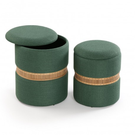 CONJUNTO 2 PUFS ARRUMAÇÃO VERDE ANEL BAMBU