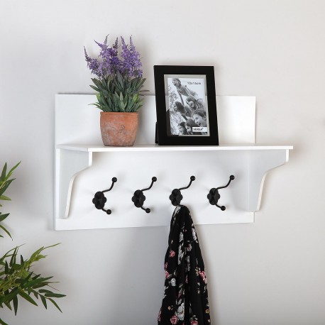 PERCHERO DE PARED BLANCO CON BALDA Y 4 GANCHOS