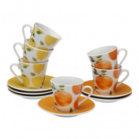 CONJUNTO 6 CHÁVENAS CAFÉ LIMÕES LARANJAS