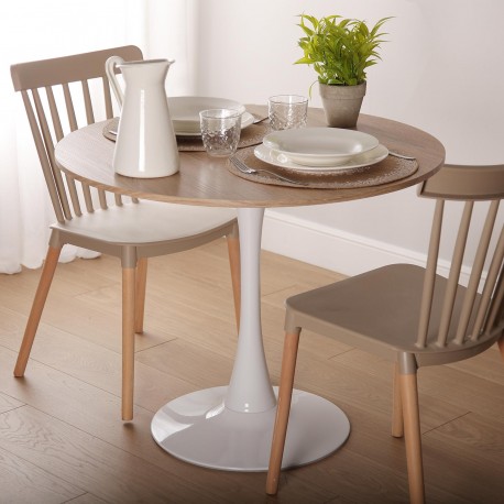MESA BRANCA E MADEIRA MEERA 100 CM MESA BRANCA E MADEIRA MEERA 100 CM