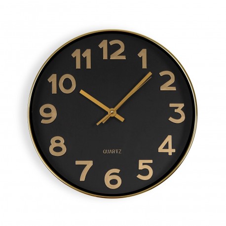 RELÓGIO DE PAREDE PRETO GOLDEN NUMBERS 30CM
