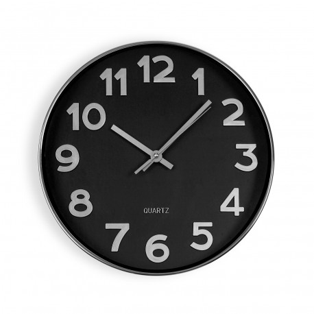 RELÓGIO DE PAREDE PRETO SILVER NUMBERS 30CM