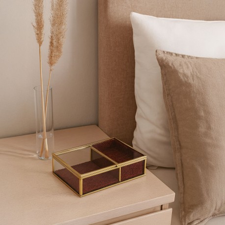 CAIXA DE VIDRO COM BORDA DOURADA 18X13