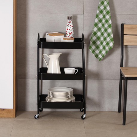 CARRINHO METÁLICO PRETO 3 PRATELEIRAS