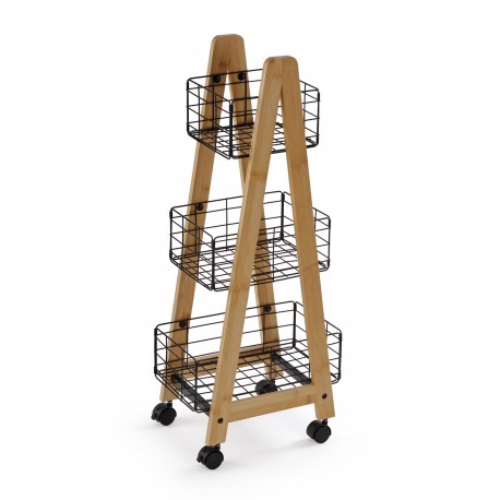 ESTANTE BAMBU 3 CESTAS PRETAS