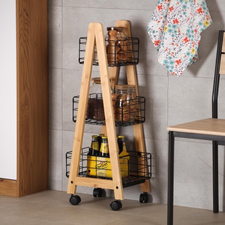 ESTANTE BAMBU 3 CESTAS PRETAS