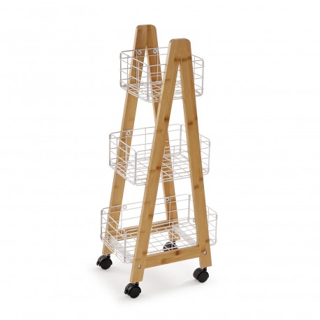 ESTANTE BAMBU 3 CESTAS BRANCAS