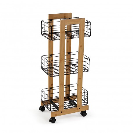 ESTANTE RETANGULAR BAMBU 3 CESTAS PRETAS