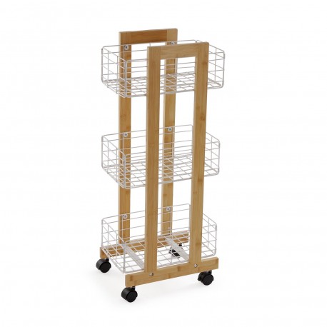 ESTANTE RETANGULAR BAMBU 3 CESTAS BRANCAS