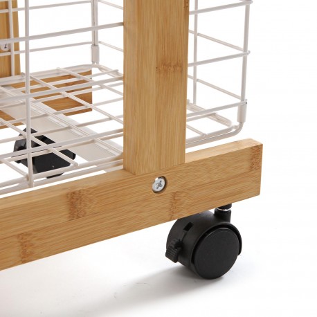 ESTANTE RETANGULAR BAMBU 3 CESTAS BRANCAS