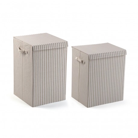 CESTO ROUPA DOBRÁVEL RISCAS CINZA