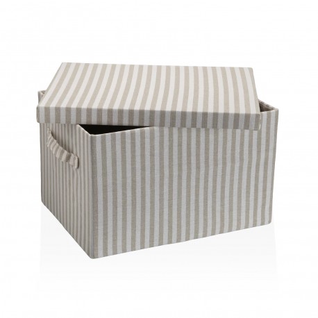 CESTA COM TAMPA RETANGULAR RISCAS CINZA