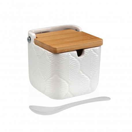 AÇUCAREIRO QUADRADO BRANCO FOLHAS