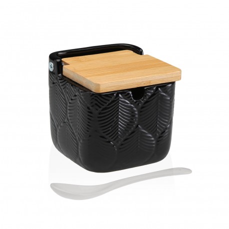 AÇUCAREIRO QUADRADO PRETO FOLHAS