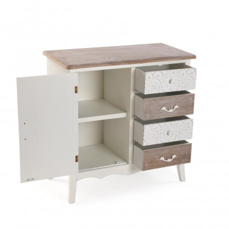 CÓMODA RÚSTICA BRANCA 4 GAVETAS/1 PORTA