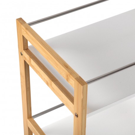 CARRINHO 3 PRATELEIRAS BRANCO BAMBU COM RODAS