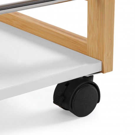 CARRINHO 3 PRATELEIRAS BRANCO BAMBU COM RODAS