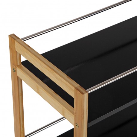 CARRINHO 3 PRATELEIRAS PRETO BAMBU COM RODAS