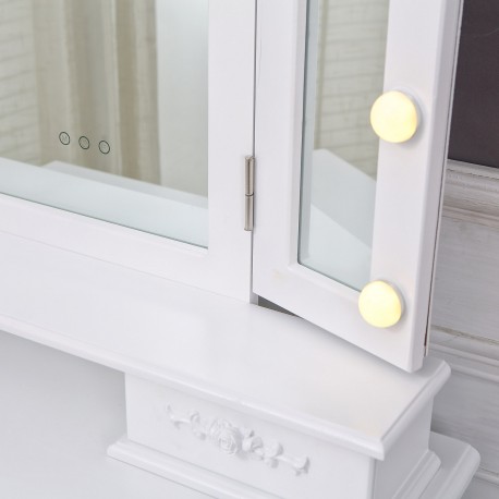 TOUCADOR BRANCO COM BANCO E LUZES LED SPARKLE