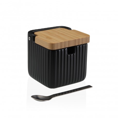 AÇUCAREIRO PRETO COM COLHER