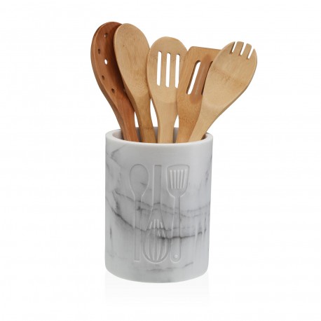 PORTA-UTENSÍLIOS GRANDE MÁRMORE BRANCO VITI