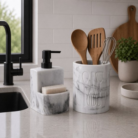 PORTA-UTENSÍLIOS GRANDE MÁRMORE BRANCO VITI