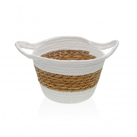 CESTO FIBRA VEGETAL C/ASAS BRANCO 19CM