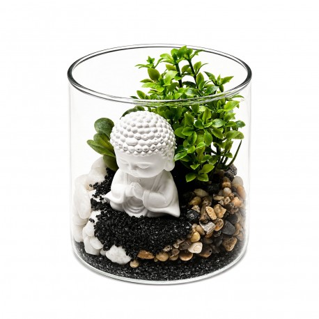 VASO DE VIDRO COM PLANTA E BUDA