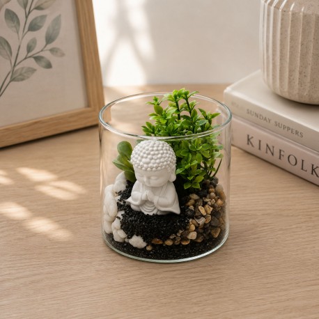 VASO DE VIDRO COM PLANTA E BUDA