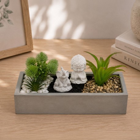 VASO CIMENTO BRANCO COM PLANTA ELEFANTE BUDA
