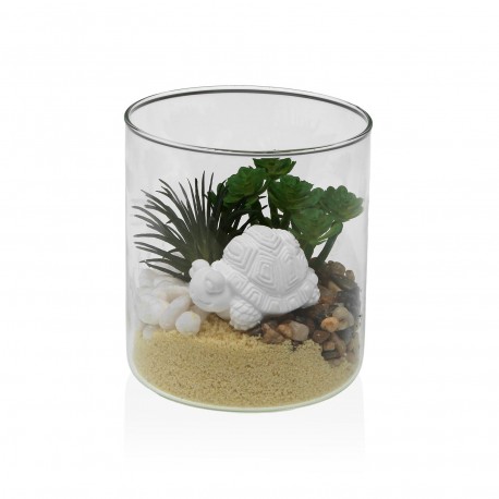 VASO DE VIDRO COM PLANTA E TARTARUGA