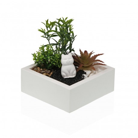 VASO DE CIMENTO COM PLANTA E GATO